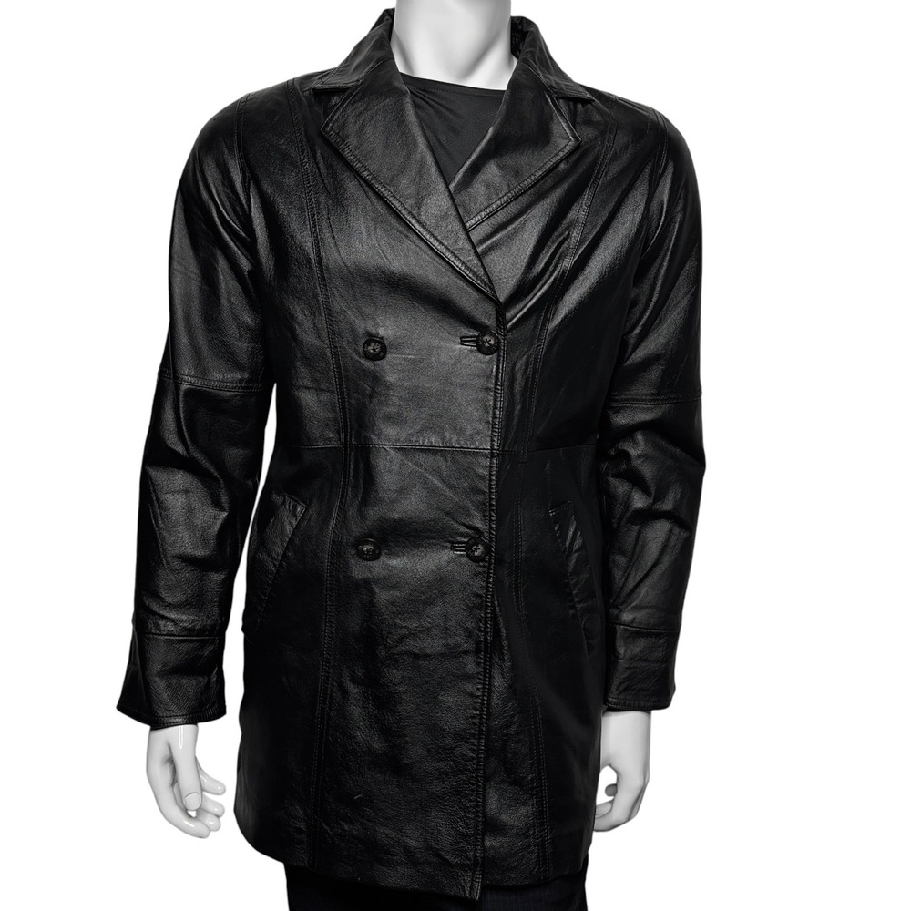 Lee Outerwear Double Breasted Genuine Leather Car Coat Quilted Lining Mens Small - Picture 2 of 14